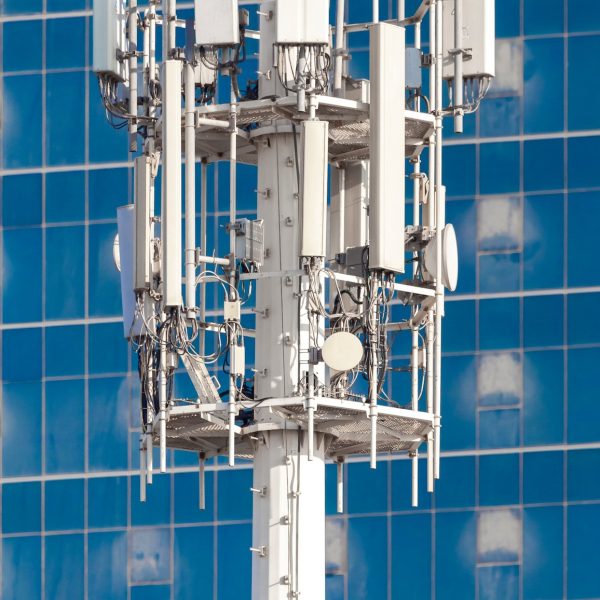 Telecommunication and cell tower in Abu Dhabi, 4G and 5G radio network telecommunication equipment